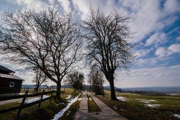 Weg in der Natur zur kalten Jahreszeit