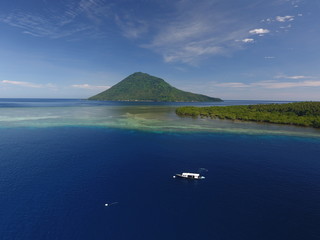 Aerial dive boat in Manado, Indonesia