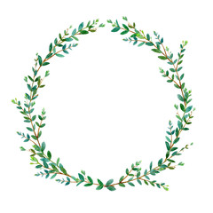 Floral wreath.Garland with eucalyptus branches.Watercolor hand drawn illustration.It can be used for greeting cards, posters, wedding cards.White background.