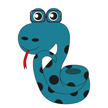 Snake with glasses blue color with tongue hanging out isolated on a white background.