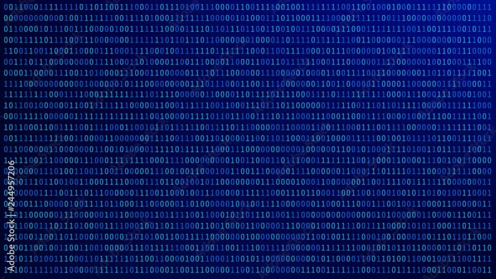 Fototapete 01 or binary numbers on the computer screen on blue monitor background metrix, Digital data code in hacker or security technology concept. Abstract illustration