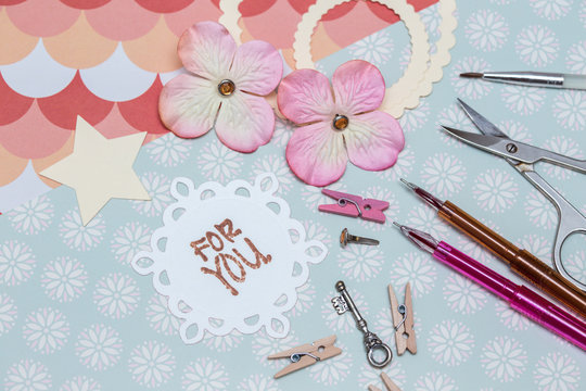scrapbook - process of creating a postcard