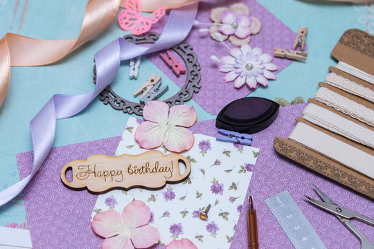scrapbook - process of creating a postcard