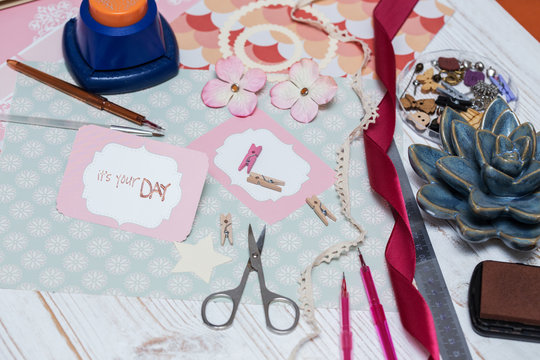 scrapbook - process of creating a postcard
