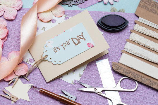 scrapbook - process of creating a postcard