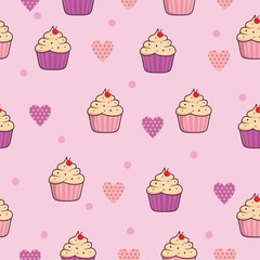 Cupcake seamless pattern background with pink color 