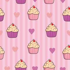 Cupcake seamless pattern background with pink color 