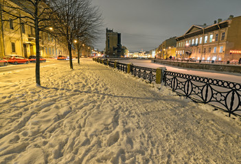 Night city in winter.