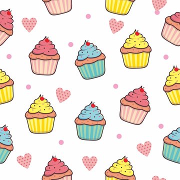 Cupcake seamless pattern background with pink color 