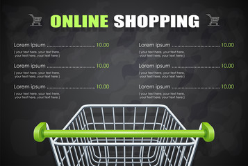 Shopping cart for supermarket products. Shop equipment.