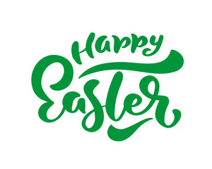 Green Happy Easter handwritten lettering. Happy Easter typography vector design for greeting cards and poster. Design template celebration. Vector illustration