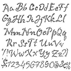 Grunge zigzag font. Blackletter ink script. Vector illustration.