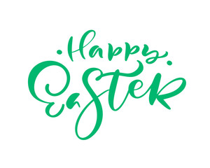 Fototapeta na wymiar Green Happy Easter handwritten lettering text. Happy Easter typography vector design for greeting cards and poster. Design template celebration. Vector illustration