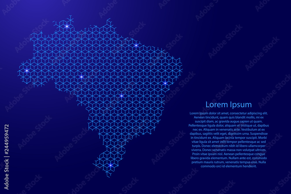 Poster brazil map abstract schematic from blue lines repeating pattern geometric background with rhombus an