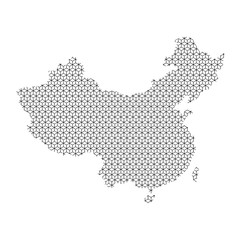 Fototapeta premium China map abstract schematic from black lines repeating pattern geometric background with rhombus and nodes from rhombuses. Vector illustration.