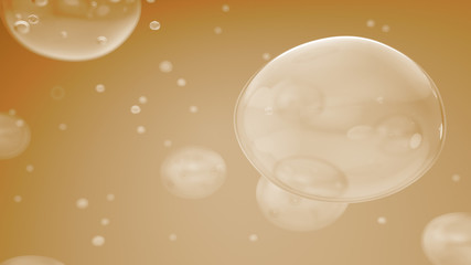 3d render beauty background with bubbles. Macro shot with close up on a water bubbles.