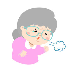 Grandmother coughing cartoon vector illustration