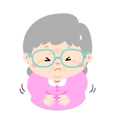 Grandmother having stomach ache cartoon vector.