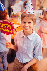 Happy teenager visiting birthday celebrating in class