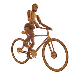 bonhomme en bois, bicyclette en bois, vélo, wooden man, bicycle, isolé, sport, roue, cycle, vieux, blanc, pédale, chevauchée, millésime, cycliste, transport, véhicule, biker, rétro, pneu, 3-d, exercic