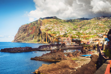View of Camara de Lobos, small village on Madeira island, Portugal - 244962464