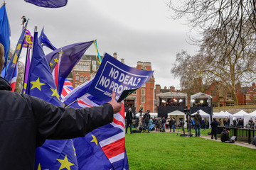 No Deal, No Problem Banner at College Green, London for Brexit Demo