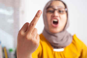 Mad Angry Businesswoman Shows Middle Finger Gesture