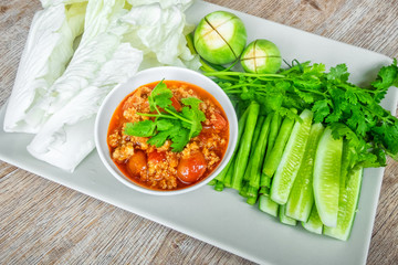 Northern Thai Meat and Tomato Spicy Dip (Nam prik ong) is food in the North of Thailand.
