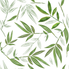 Obraz na płótnie Canvas Bamboo seamless watercolor pattern. Green and white background. Floral pattern for textiles, paper, wallpaper.