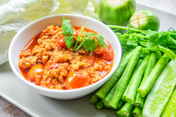 Northern Thai Meat and Tomato Spicy Dip (Nam prik ong) is food in the North of Thailand.