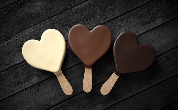 Three ice creams with a heart shape