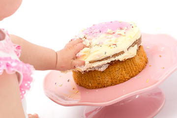 Birthday cake smash isolated on white background