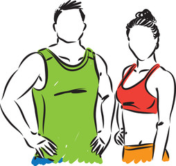 fitness couple man and girl vector illustration