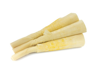 Boiled bamboo shoots isolated on white background.Food processing from plants or vegetables