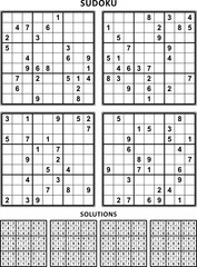 Four sudoku puzzles of comfortable (easy, yet not very easy) level, on A4 or Letter sized page with margins, suitable for large print books, answers included. Set 8.
