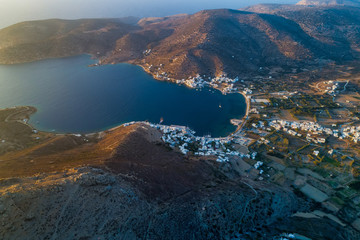  Aerial view of Katapola vilage, Amorgos island, Cyclades, Aegean, Greece