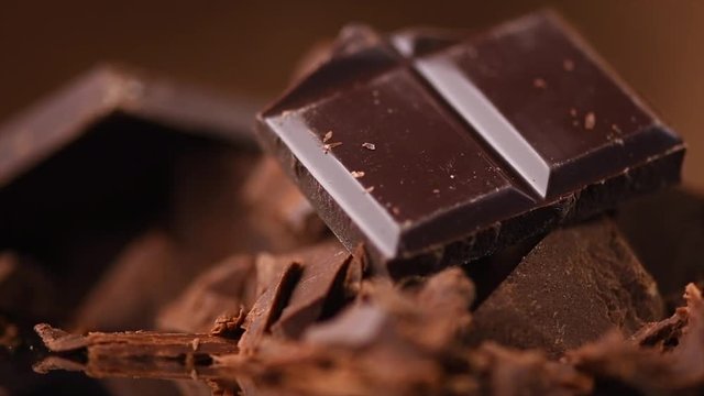 Chocolate. Assorted chocolate sweets and candies rotated over dark background. Confectionery concept. Rotation. Slow motion 4K UHD video 3840X2160