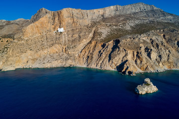 Aerial view of of Panagia Hozovitissa monastery on Amorgos island