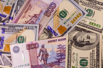 Background of the different american and russian banknotes