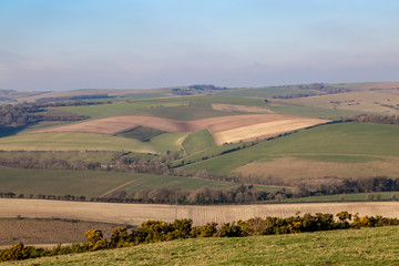 Fototapeta premium A South Downs Landscape of Patchwork Fields in Winter