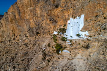 Aerial view of of Panagia Hozovitissa monastery on Amorgos island