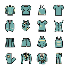 fashion cloth color line vector icon set 