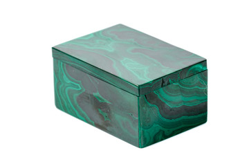 macro.malachite boxes on white background