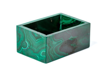 macro.malachite boxes on white background