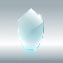 Transparent glass shield, vector illustration . Realistic 3D design. Vector transparent object .