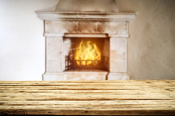 Table background and fireplace 