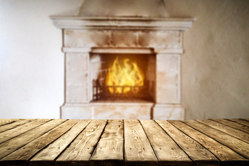 Table background and fireplace 