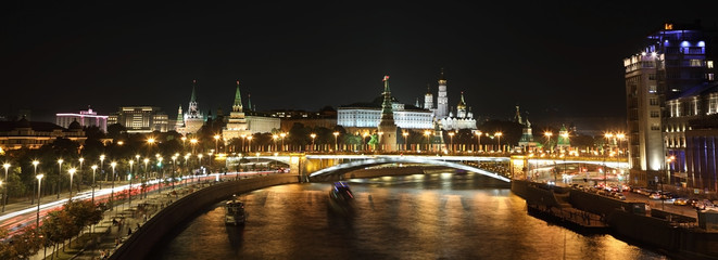 Fototapeta na wymiar Panorama of the night Kremlin. Moscow, Russia