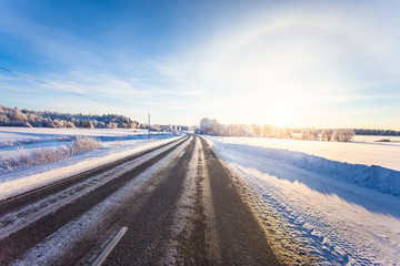 Winter road view from Finland.