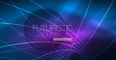 Neon glowing magic background, neon banner, night sky wallpaper. Magic light effect. Christmas abstract pattern.